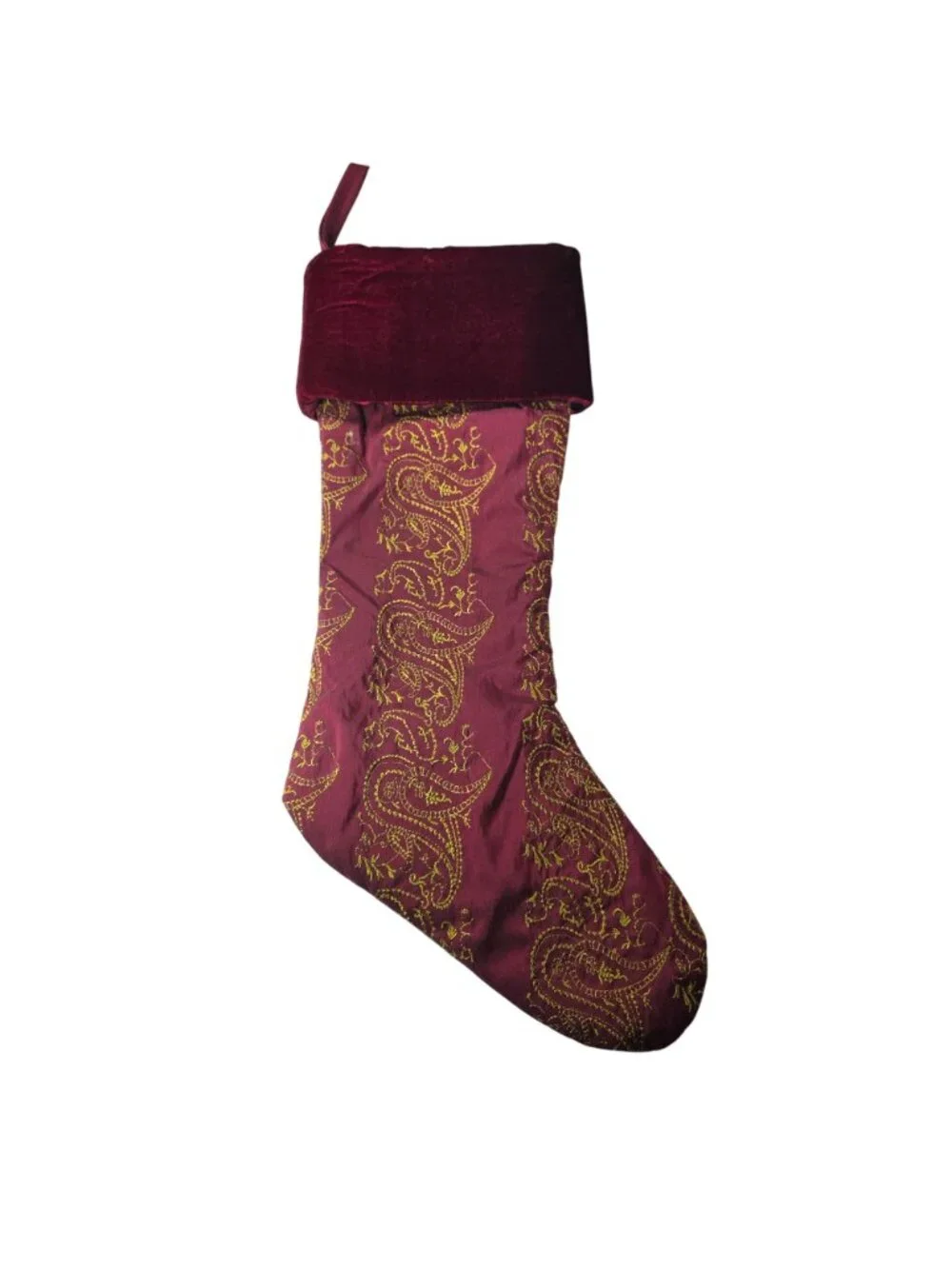Set Of 4 stockings red Gold  embroidered Christmas Velvet Cuffs Paisley Design